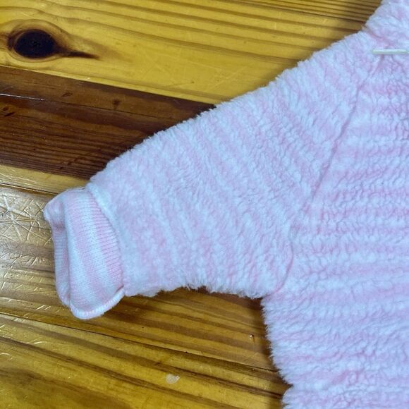 Vtg 80s Girl 0-6 Mth 1 piece Bunting Pram Fleece Suit Hood Zip Stripes Cuff USA - Picture 12 of 16